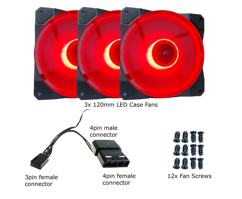 APEVIA CO312L-RD Cosmos 120mm Red LED Ultra Silent Case Fan w/ 16 LEDs & Anti-Vibration Rubber Pads (3 Pk) - Image 5